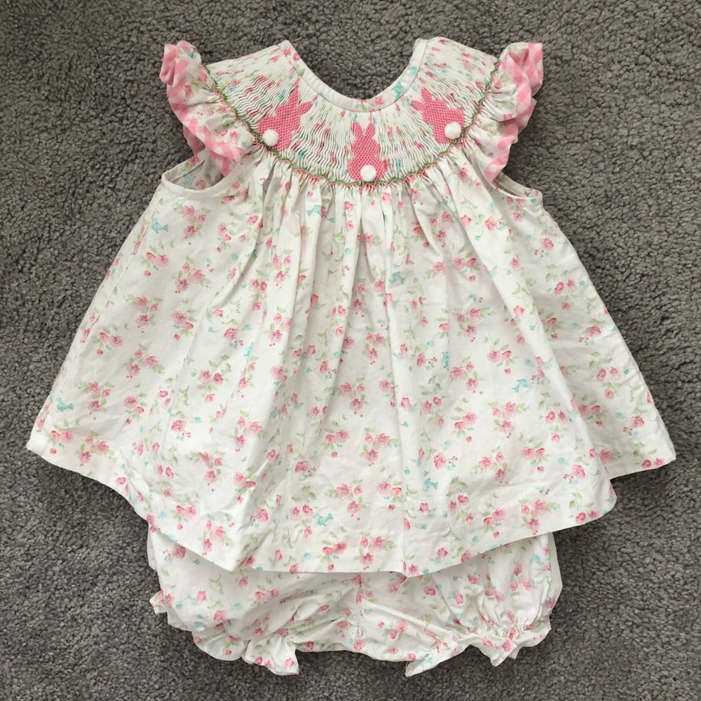 Smocked Bunny Bloomer Set w/Pink Floral